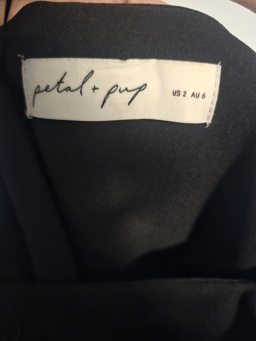 Petal & Pup Black Hyatt Midi Dress Size 2 Square Neck Slit Wedding Guest - Picture 3 of 4